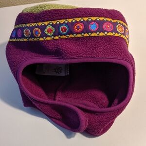 Vintage Girls Large Winter Hat Cherry Tree Fleece Under Chin Closure Ribbon Trim